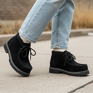 Y2K NO BOUNDARIES NoBo 90s Black Suede Chunky Lug Sole Platform Moc-Toe Boots